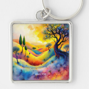 Fantasy Cute Bright Vibrant Landscape Key Ring