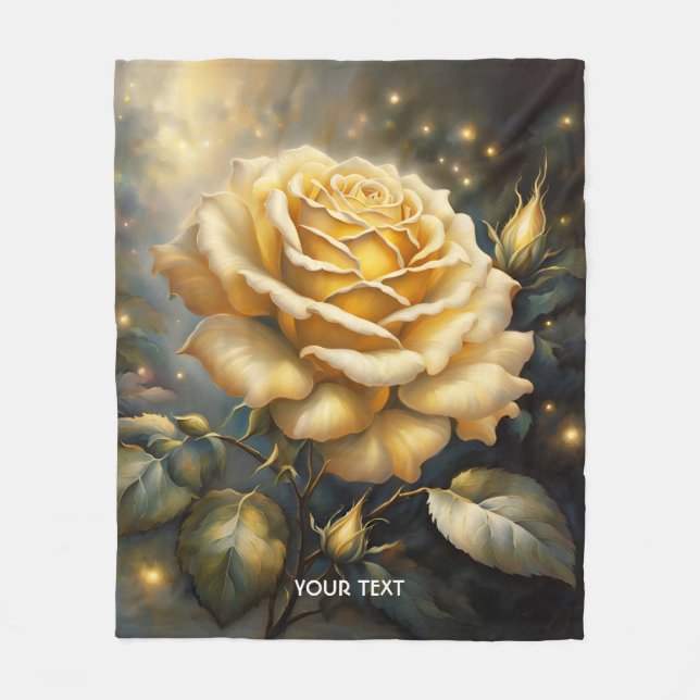 Fantasy Cute Bright Yellow Rose Fleece Blanket (Front)