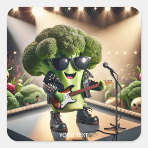 Fantasy Cute Broccoli Playing Guitar  Square Sticker