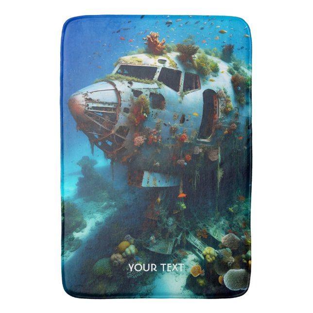 Fantasy Cute Broken Aeroplane Ocean Bath Mat (Front Vertical)