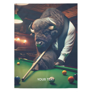 Fantasy Cute Buffalo Playing Snooker Tablecloth