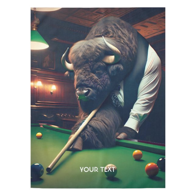 Fantasy Cute Buffalo Playing Snooker Tablecloth (Front)