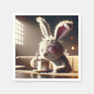 Fantasy Cute Bunny Drinking Coffee Napkin