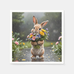 Fantasy Cute Bunny Flowers Rain Napkin