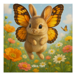 Fantasy Cute Bunny Flowers Wings Poster
