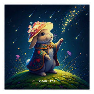 Fantasy Cute Bunny Mushroom Stars Poster