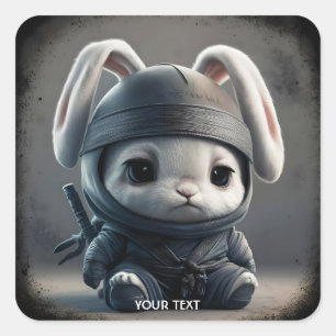 Fantasy Cute Bunny Ninja Katana Square Sticker
