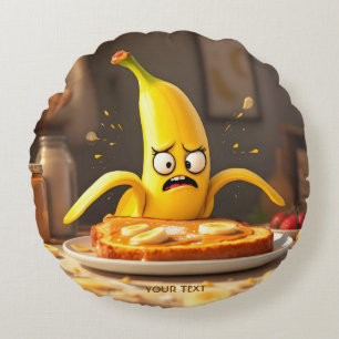 Fantasy Cute Butter Banana Toast Round Cushion