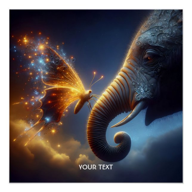 Fantasy Cute Butterfly Baby Elephant Poster (Front)
