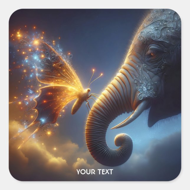 Fantasy Cute Butterfly Baby Elephant Square Sticker (Front)