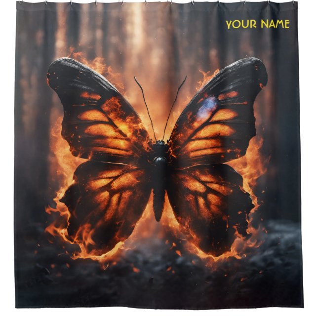 Fantasy Cute Butterfly Fire Forest Shower Curtain (Front)