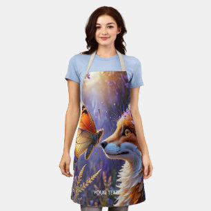 Fantasy Cute Butterfly Fox Flowers Apron