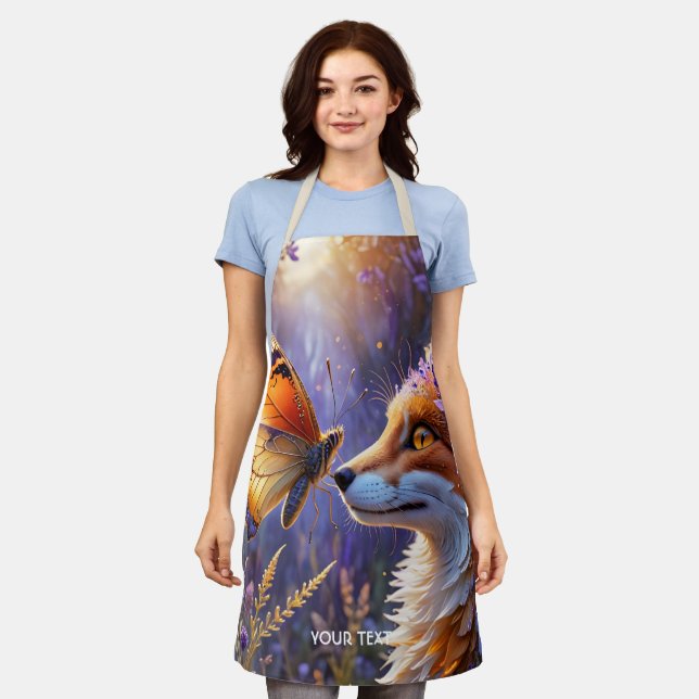 Fantasy Cute Butterfly Fox Flowers Apron (Worn)
