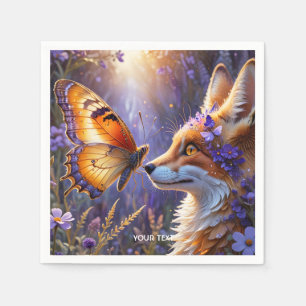 Fantasy Cute Butterfly Fox Flowers Napkin