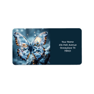 Fantasy Cute Butterfly Mushrooms Winter Label