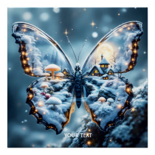Fantasy Cute Butterfly Mushrooms Winter Poster