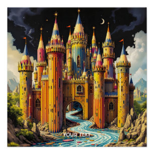 Fantasy Cute Castle From Pencils Poster