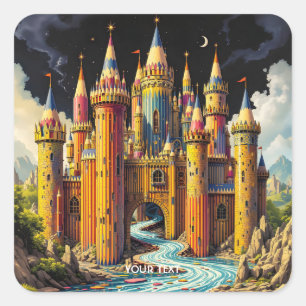 Fantasy Cute Castle From Pencils Square Sticker