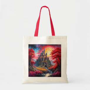 Fantasy Cute Castle Moon Trees Tote Bag
