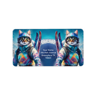 Fantasy Cute Cat Alpine Skis Label