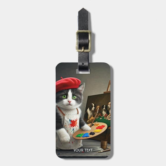 Fantasy Cute Cat Beret Painting Luggage Tag (Front Vertical)