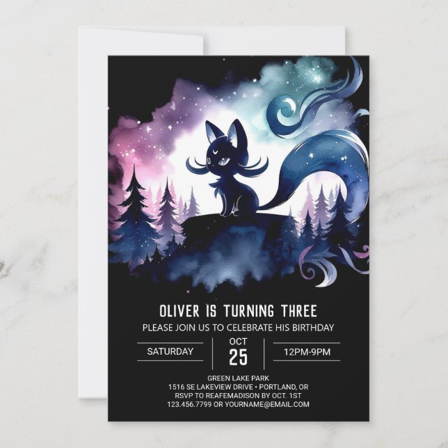 Fantasy Cute Cat Birthday Invitation (Front)