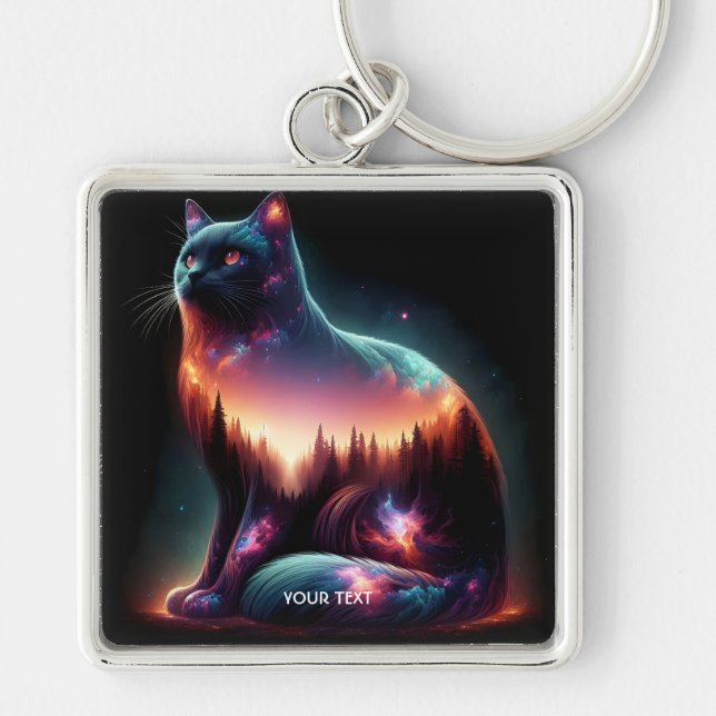 Fantasy Cute Cat Double Exposition Key Ring (Front)