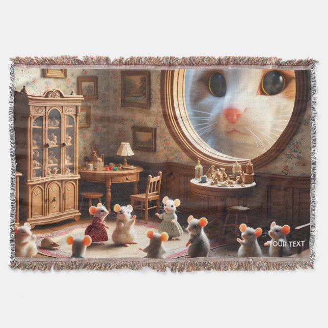Fantasy Cute Cat Eye Mouses Throw Blanket (Front)