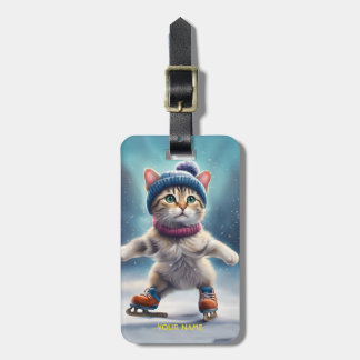 Fantasy Cute Cat Figure Skating. Luggage Tag