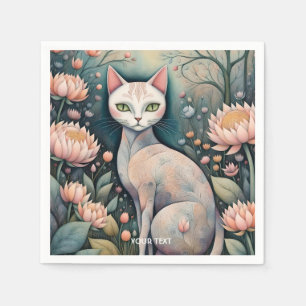 Fantasy Cute Cat Flowers Forest Napkin