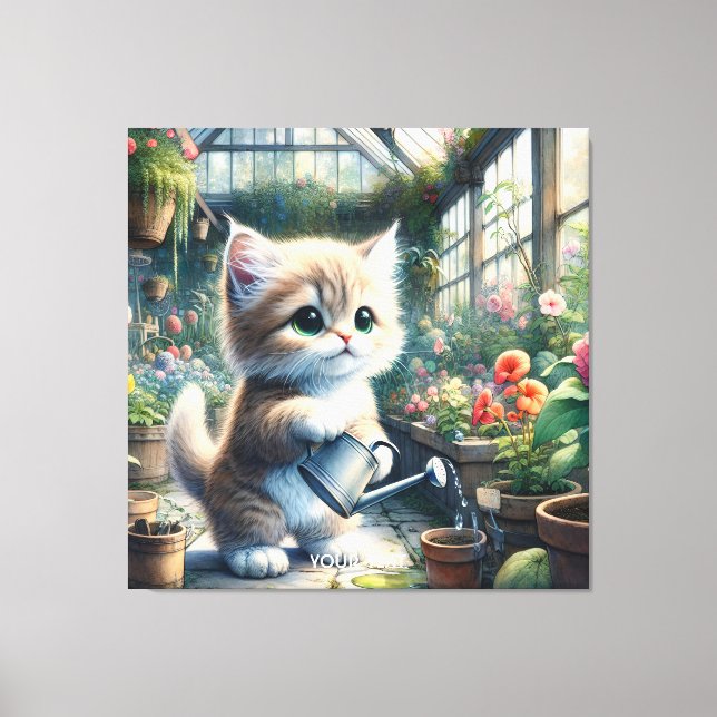 Fantasy Cute Cat Garden Flowers Canvas Print (Front)