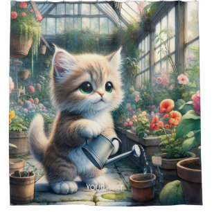 Fantasy Cute Cat Garden Flowers Shower Curtain