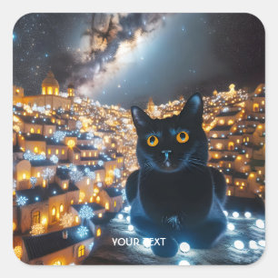 Fantasy Cute Cat Lights Town Square Sticker