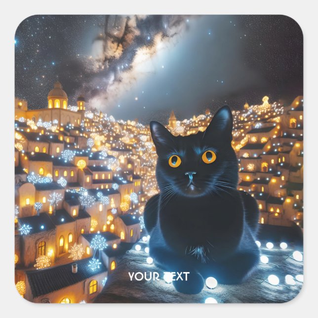 Fantasy Cute Cat Lights Town Square Sticker (Front)