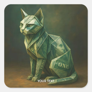 Fantasy Cute Cat Money Origami Square Sticker