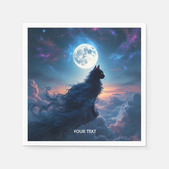 Fantasy Cute Cat Moon Clouds Napkin (Front)