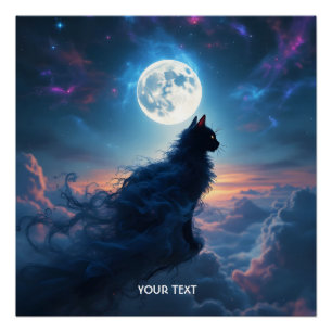 Fantasy Cute Cat Moon Clouds Poster
