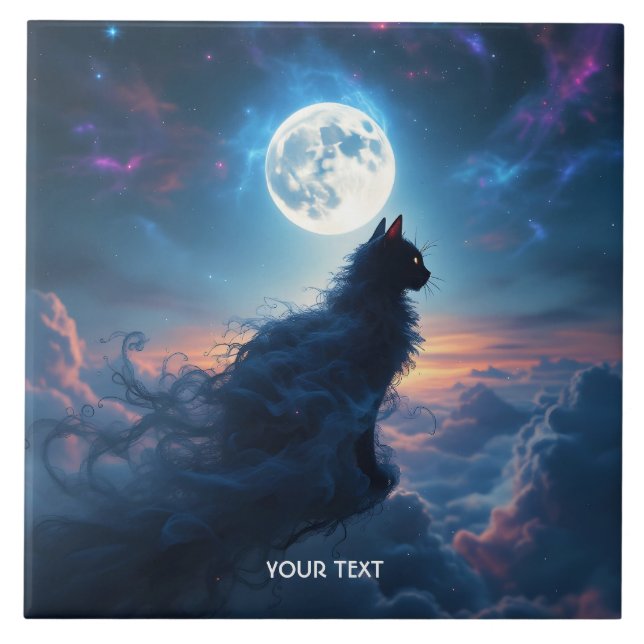 Fantasy Cute Cat Moon Clouds Tile (Front)