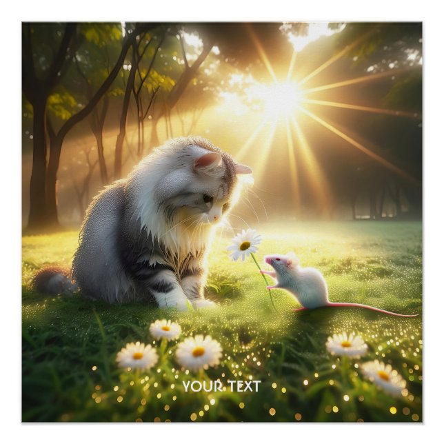 Fantasy Cute Cat Mouse Flower Poster (Front)