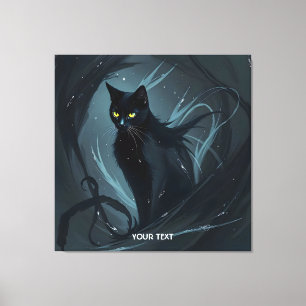 Fantasy Cute Cat Night Black Canvas Print