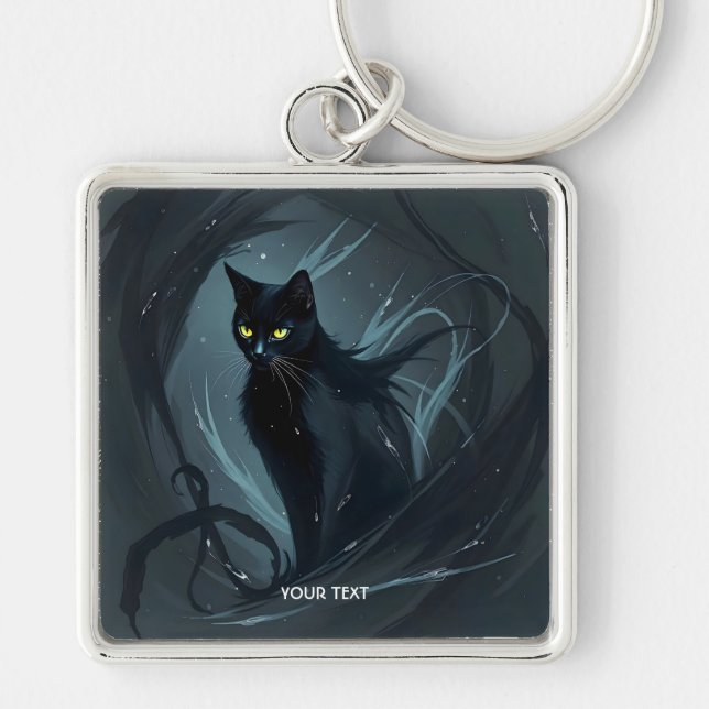 Fantasy Cute Cat Night Black Key Ring (Front)
