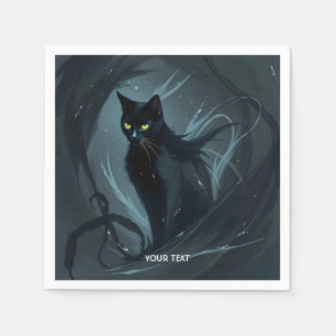 Fantasy Cute Cat Night Black Napkin