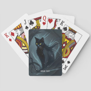 Fantasy Cute Cat Night Black Playing Cards