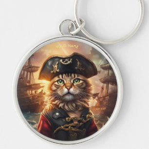 Fantasy Cute Cat Pirate Hat Key Ring