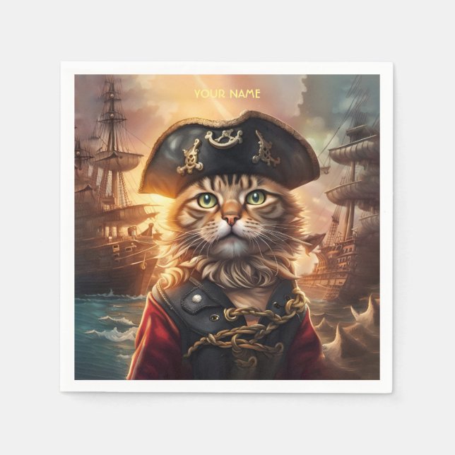 Fantasy Cute Cat Pirate Hat Napkin (Front)