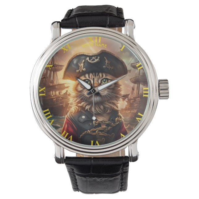 Fantasy Cute Cat Pirate Hat Watch (Front)