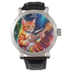Fantasy Cute Cat Playing Guitar Watch