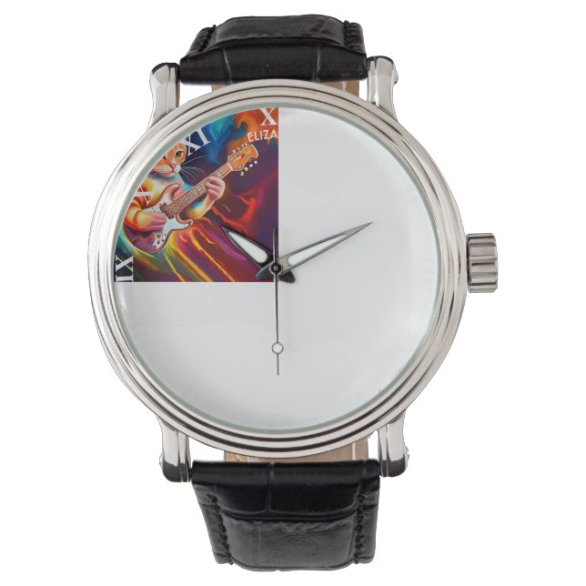 Fantasy Cute Cat Playing Guitar Watch (Front)
