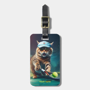 Fantasy Cute Cat Playing Tennis Luggage Tag