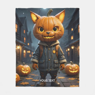 Fantasy Cute Cat Pumpkin Halloween Fleece Blanket